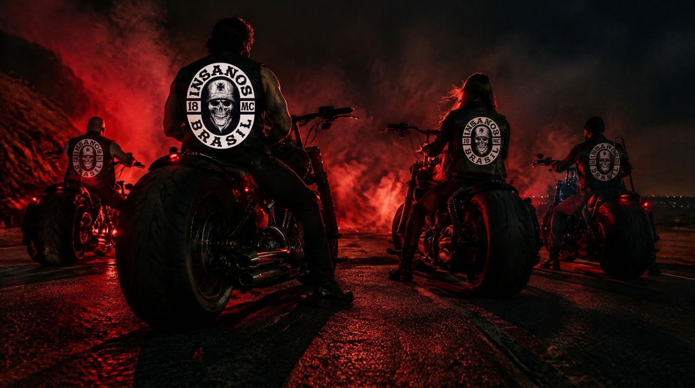 Motociclistas na estrada à noite